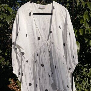 Paper Lace White Polka Dot Boho Tunic (Size OS)